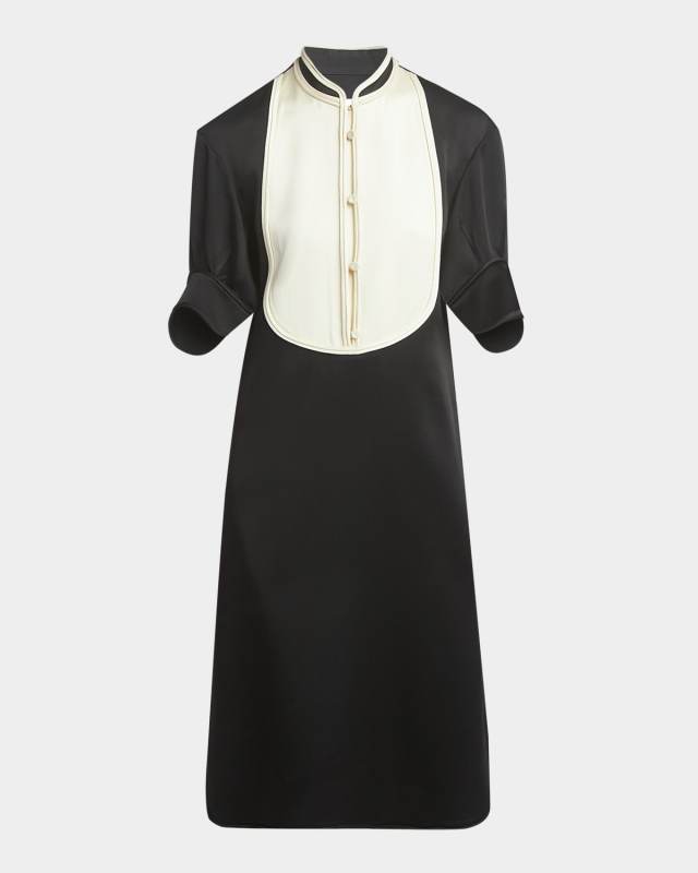 Short-Sleeve Bib Shift Dress